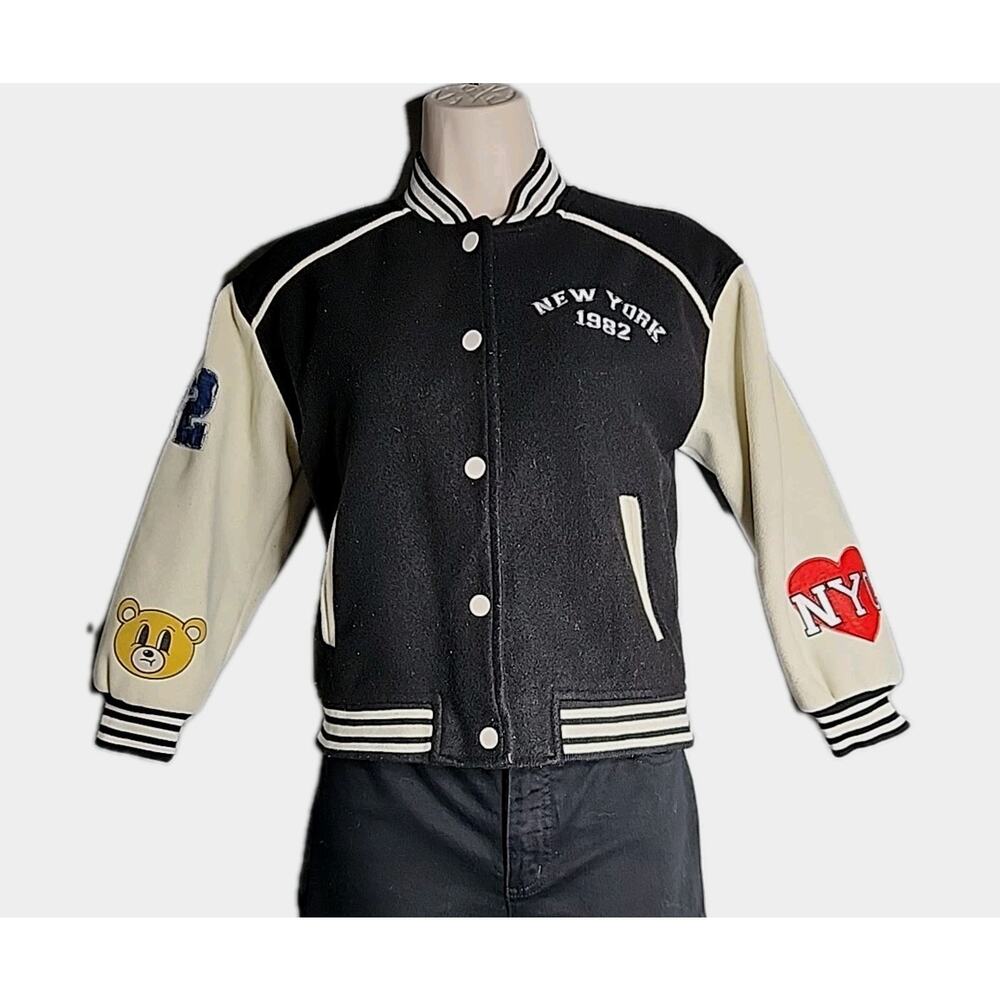 Forever 21 Jacket New York 1982 Varsity Letterman Bomber Size 9/10 Teddy Bear